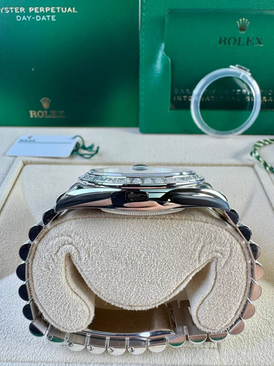 Rolex Day-Date 40mm – Platinum with Turquoise Dial & Baguette Diamond Hour Markers - Image 7